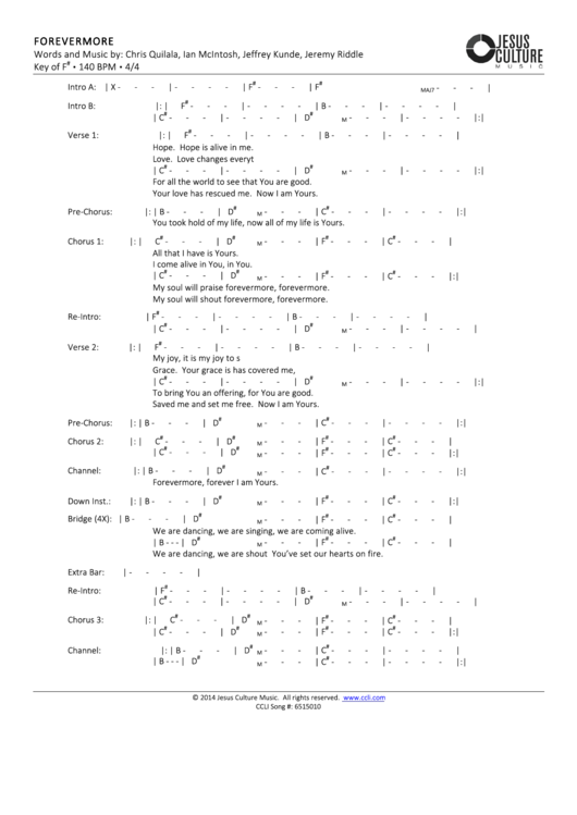 Forevermore Worship Chord Charts Printable pdf