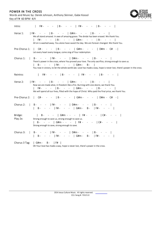 Power In The Cross Worship Chord Charts Printable pdf