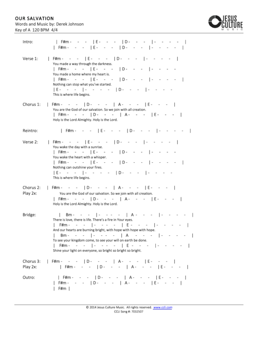 Our Salvation Worship Chord Charts Printable pdf