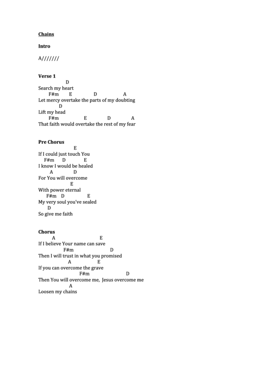 Chains Worship Chord Charts printable pdf download