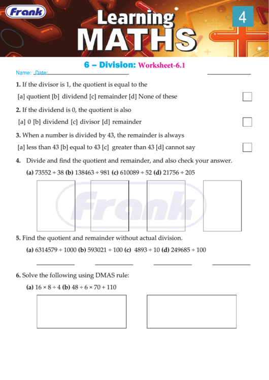 Division: Worksheet Printable pdf