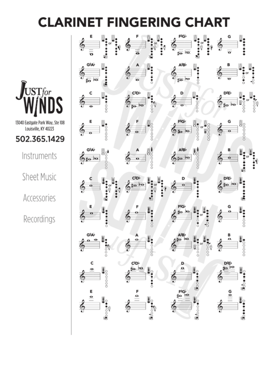 Clarinet Fingering Chart Printable pdf