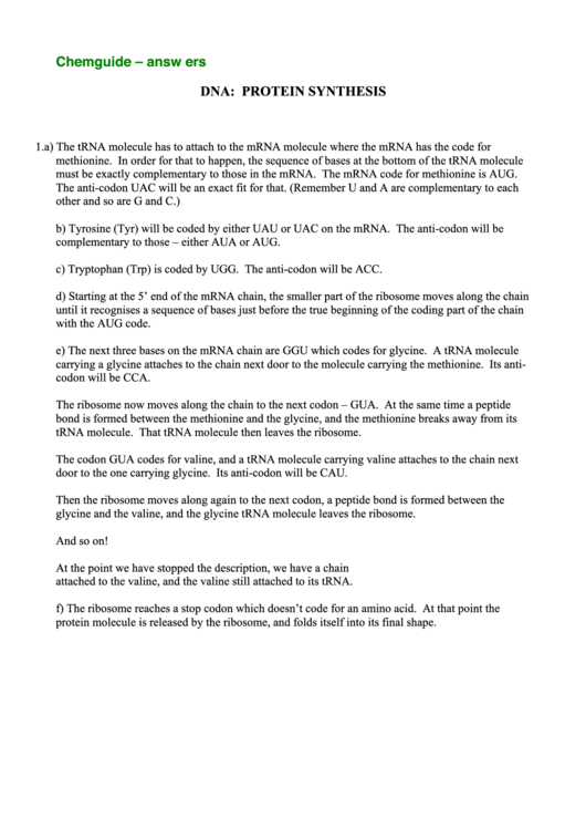 Answers Dna Protein Synthesis printable pdf download