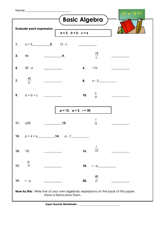 Basic Algebra Printable pdf