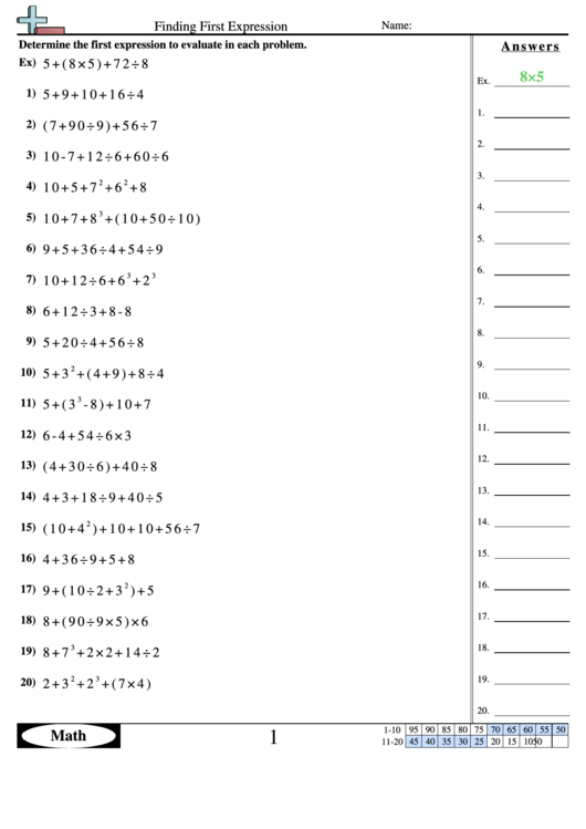 Finding First Expression Worksheet With Answer Key Printable pdf
