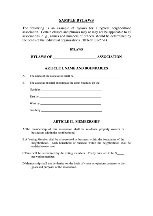 Sample Bylaws Printable Pdf Download 7945