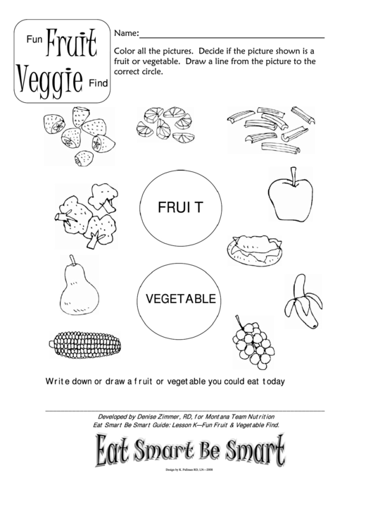 Kindergarten Fruit And Veggie Find Worksheet Printable pdf