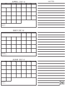 April, May & June 2014 Calendar Template