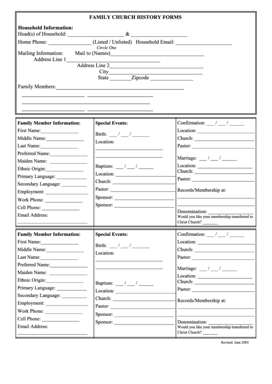 Family Church History Forms Printable pdf