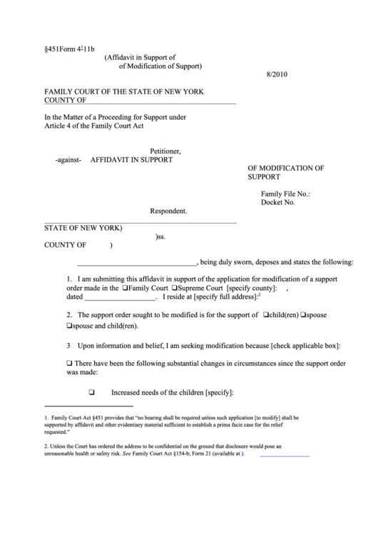 Affidavit In Support Of Modification Of Support Printable pdf