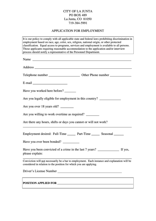 City General Employment Application Form Printable pdf