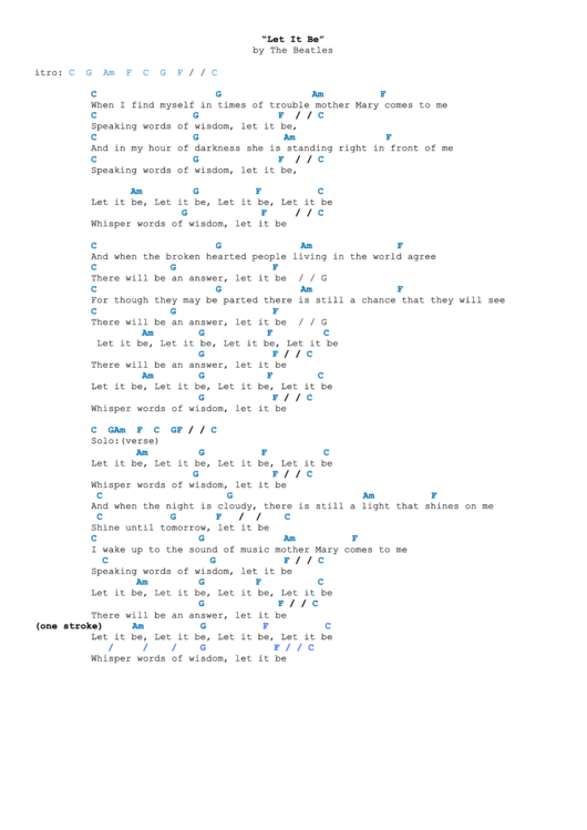 Let It Be (By The Beatles) Printable pdf