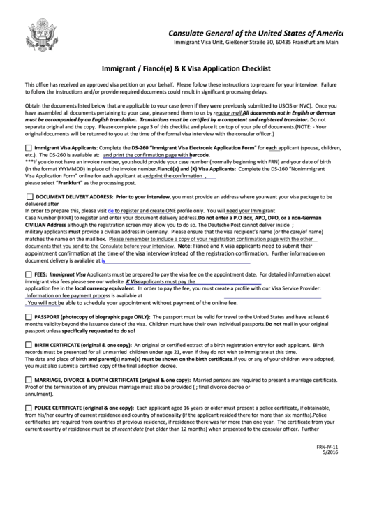 K-Visa Application Checklist Printable pdf