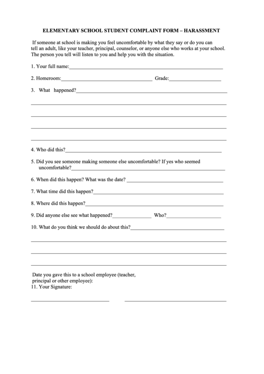 Harassment Student Complaint Form Printable pdf