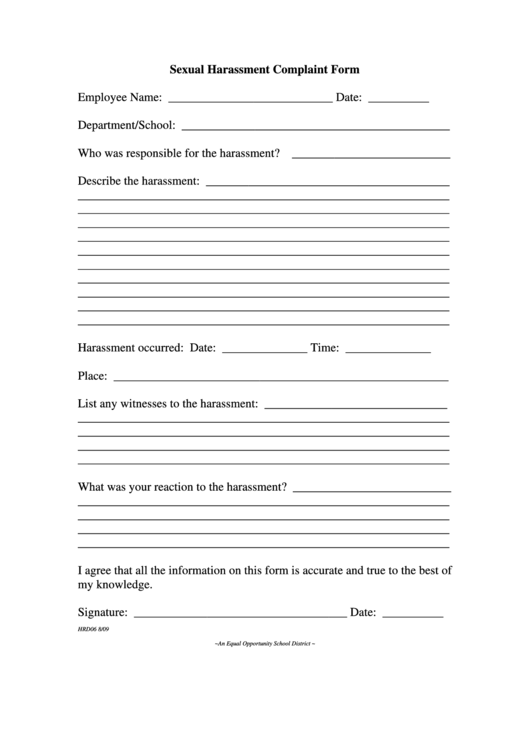 Sexual Harassment Complaint Form Printable pdf