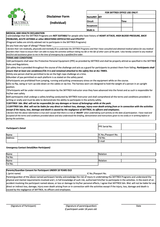 Disclaimer Form (Individual) Printable pdf