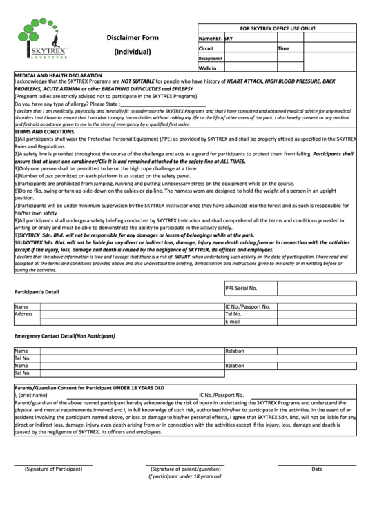Printable Disclaimer Form Printable Forms Free Online