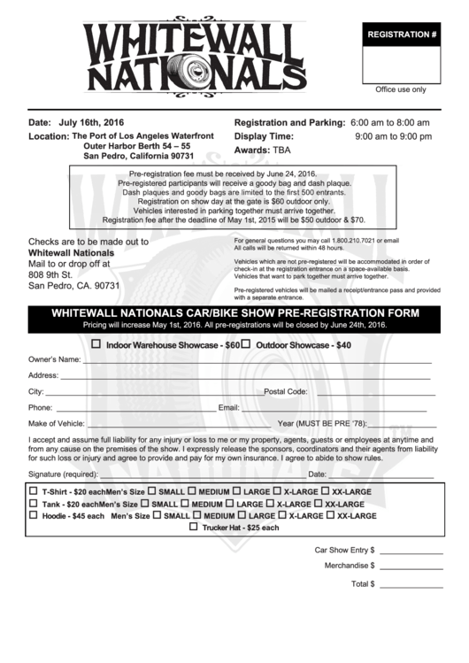 Vehicle Registration Form - Whitewall Nationals Printable pdf