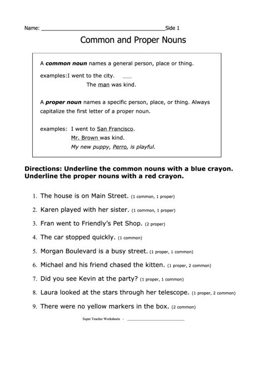 Common And Proper Nouns Printable pdf