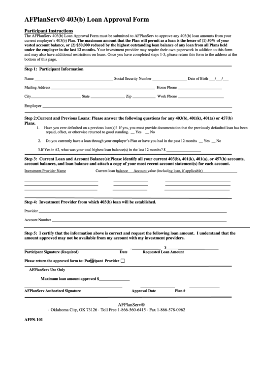 Afplanserv 403b Loan Authorization Form Printable pdf