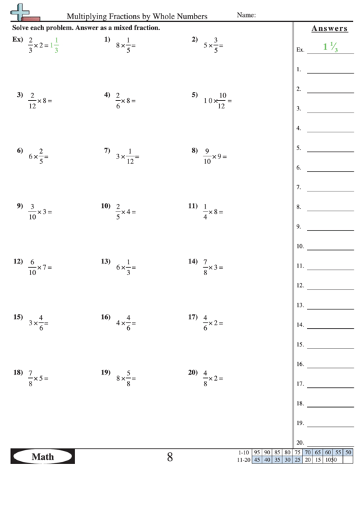 multiplying fractions by whole numbers worksheet with