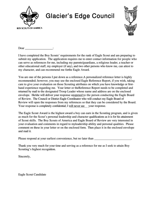 Eagle Reference Request Letter Printable pdf