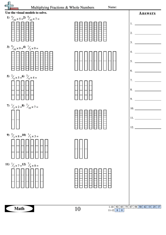 Multiplying Fractions & Whole Numbers Worksheet With Answer Key Printable pdf