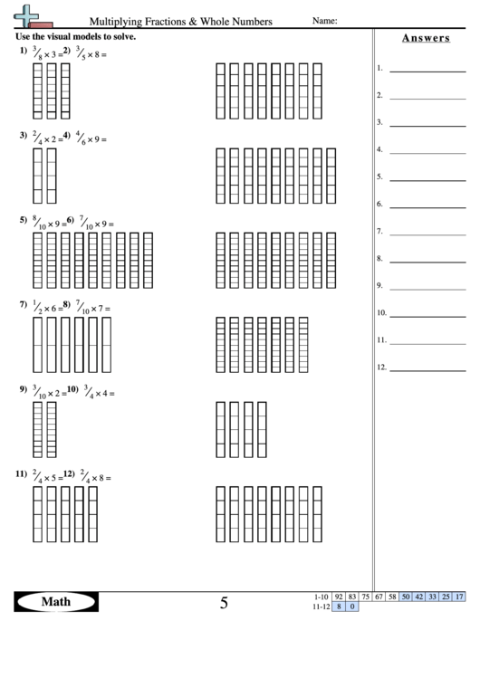 Multiplying Fractions & Whole Numbers Worksheet With Answer Key Printable pdf