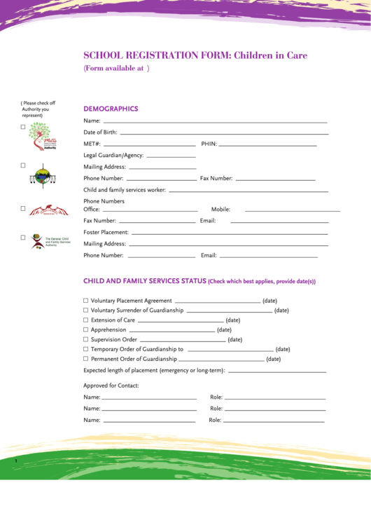 School Registration Form Children In Care Printable pdf
