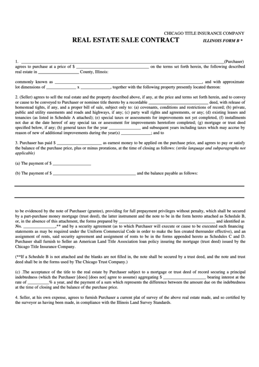 Real Estate Sale Contract Chicago Title Insurance Printable pdf