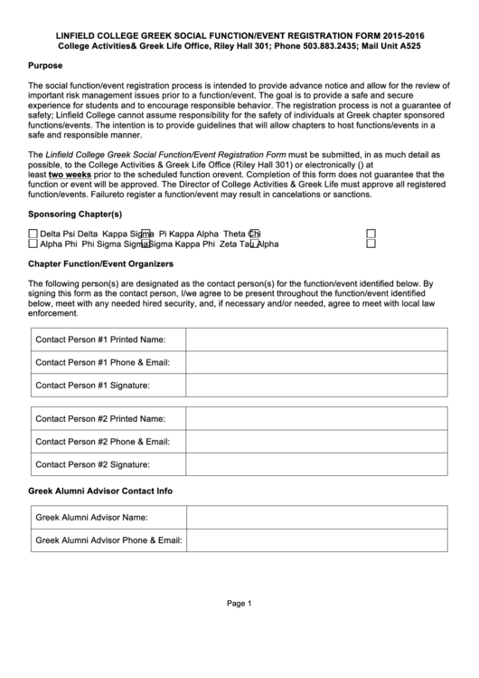 Greek Social Function - Event Registration Form Printable pdf