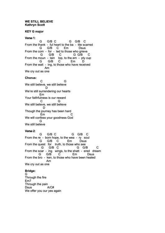Kathryn Scott - We Still Believe Chord Chart (Piano) Printable pdf