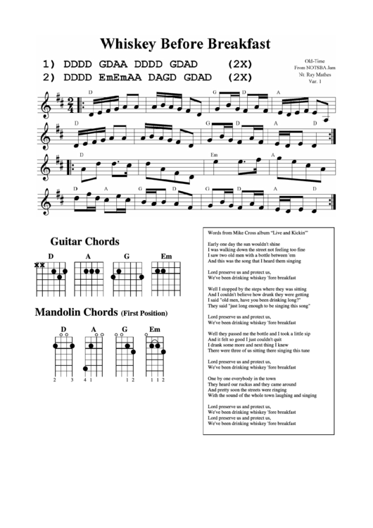 Whiskey Before Breakfast (Guitar Chords & Mandolin Chords) Printable pdf