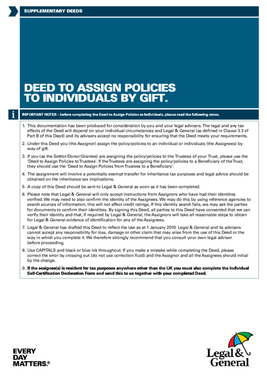 Deed To Assign Policies To Individuals By Gift.