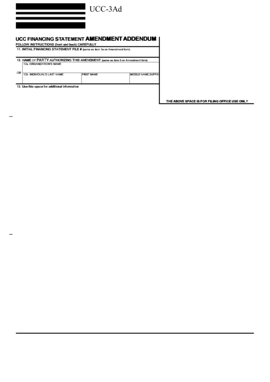 Fillable Form Ucc-3ad - Ucc Financing Statement Amendment Addendum Printable pdf