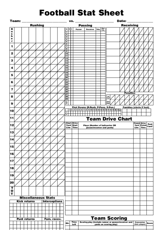 Football Stat Sheet Printable pdf