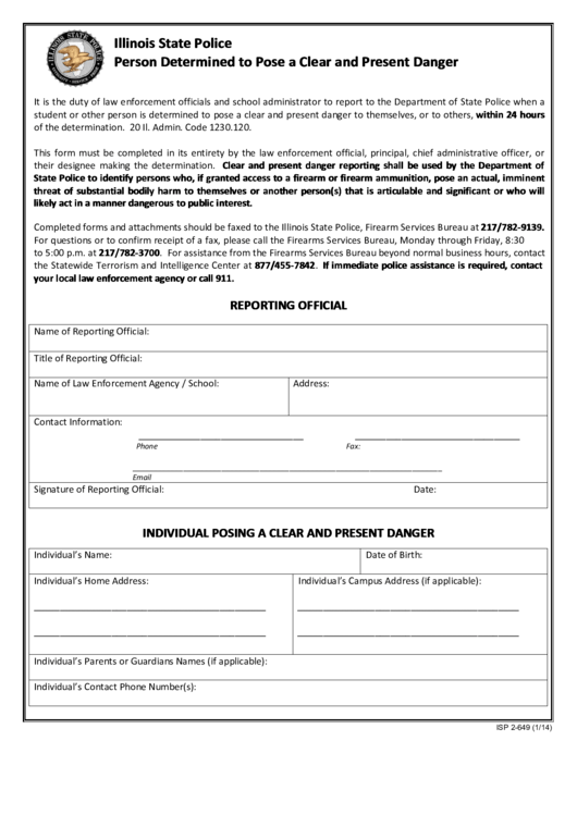 Clear And Present Danger Police Report Form
