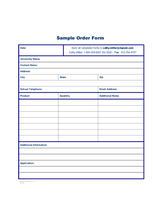 Fillable Sample Order Form Printable pdf