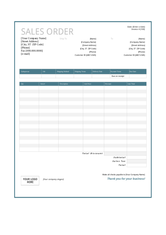 Sales Order Form Printable pdf