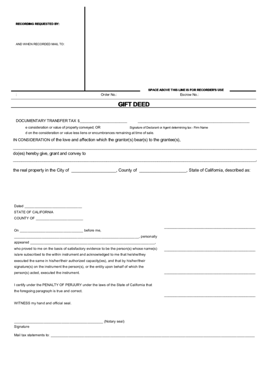 Fillable Gift Deed Form - State Of California Printable pdf