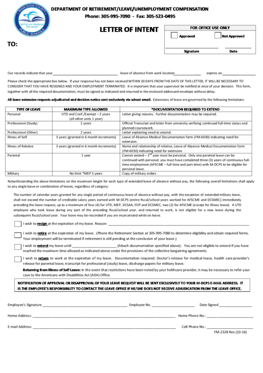 Department Of Retirement Letter Of Intent
