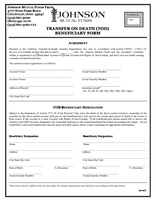 Transfer On Death (Tod) Beneficiary Form Printable pdf