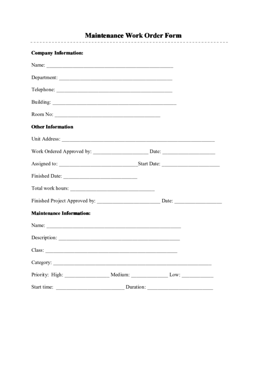 fillable maintenance work order form printable pdf download