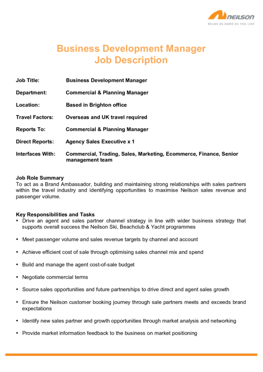 Neilson Business Development Manager Job Description Printable pdf
