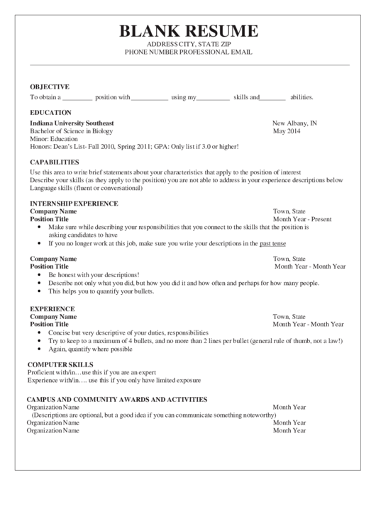 Blank Resume Template Printable pdf