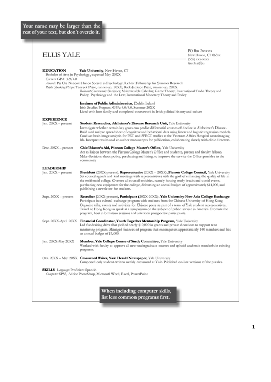 Psychology Resume Template Printable pdf