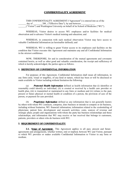 Confidentiality Agreement Printable pdf