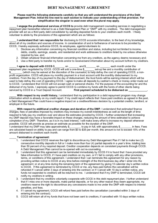 Fillable Cccs Debt Management Agreement Printable pdf