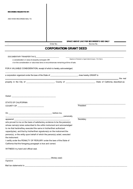 Fillable Corporation Grant Deed Form Printable pdf