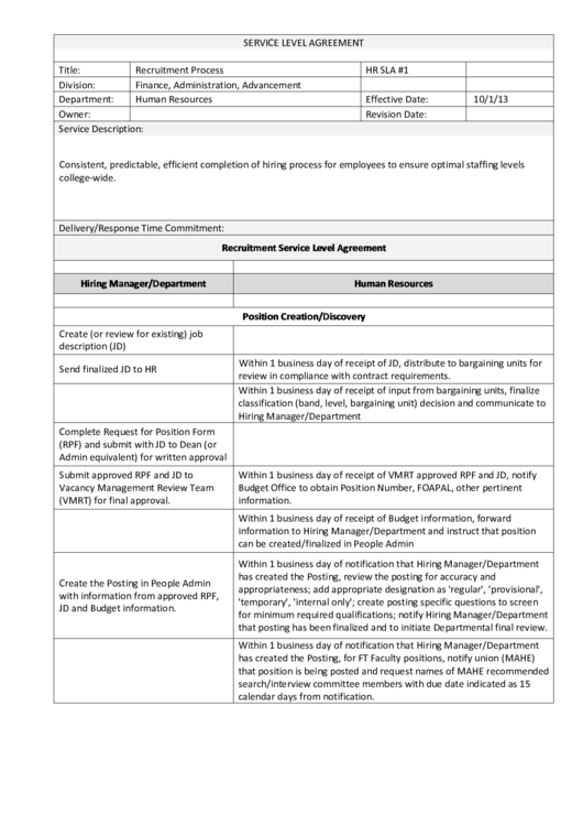 Service Level Agreement Printable pdf